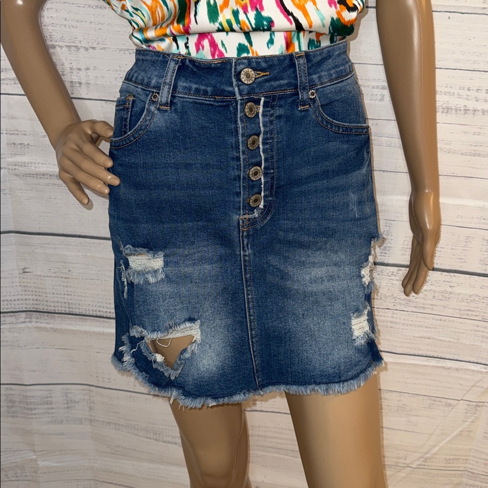 NWOT Women's Distressed Denim Skirt - Blue - Picture 6 of 8